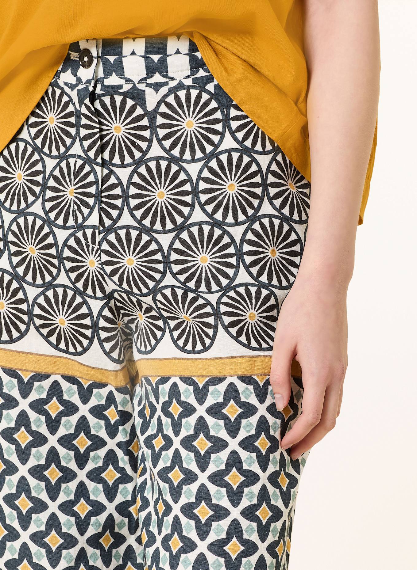 Marc O'Polo Marlenehose aus Leinen: SCHWARZ / WEISS / DUNKELGELB