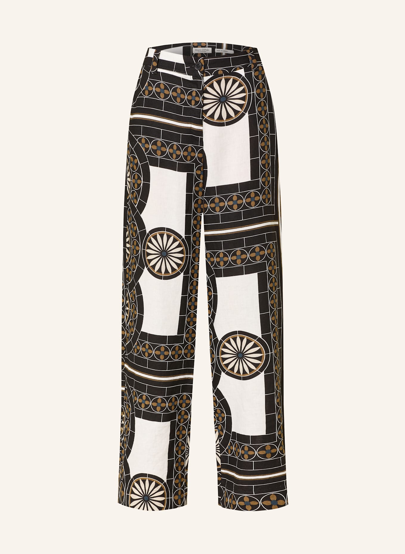 Marc O'Polo Marlenehose aus Leinen: SCHWARZ / WEISS / BRAUN