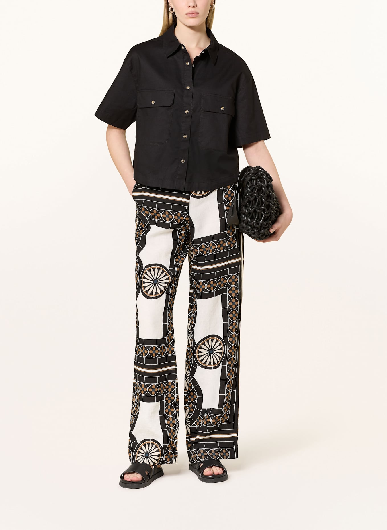 Marc O'Polo Marlenehose aus Leinen: SCHWARZ / WEISS / BRAUN