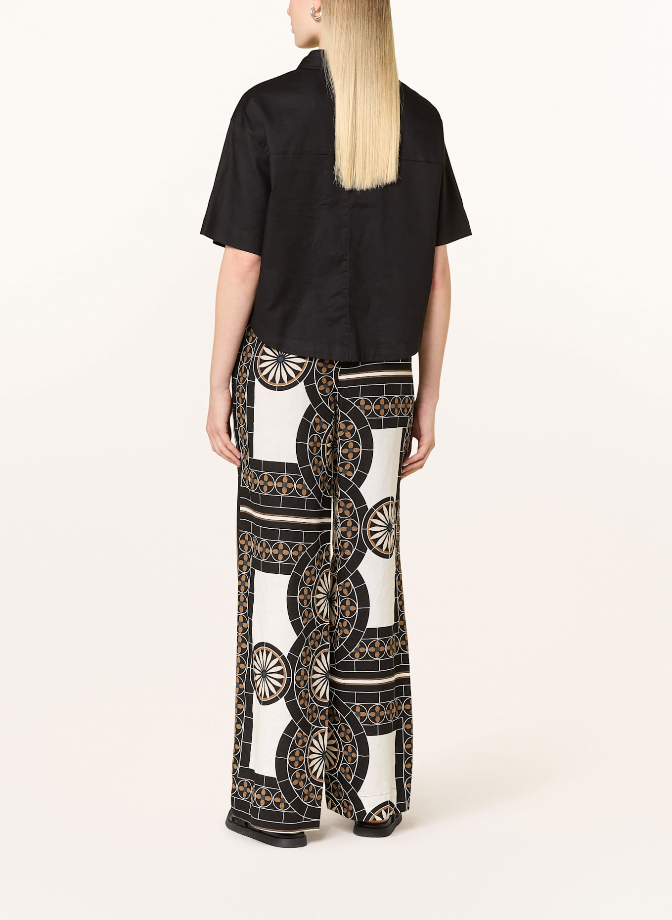 Marc O'Polo Marlenehose aus Leinen: SCHWARZ / WEISS / BRAUN