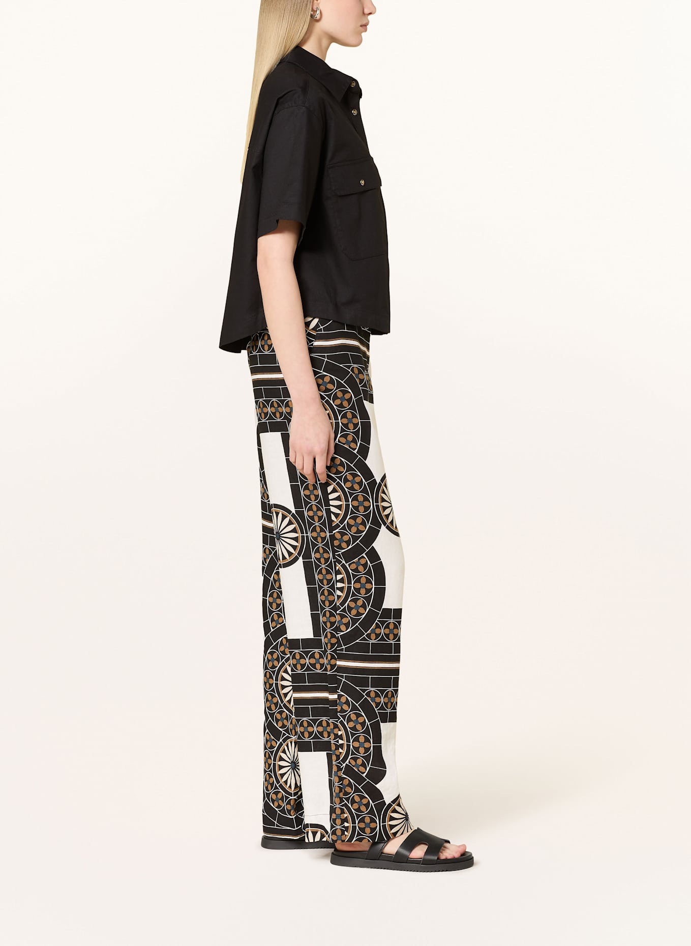 Marc O'Polo Marlenehose aus Leinen: SCHWARZ / WEISS / BRAUN