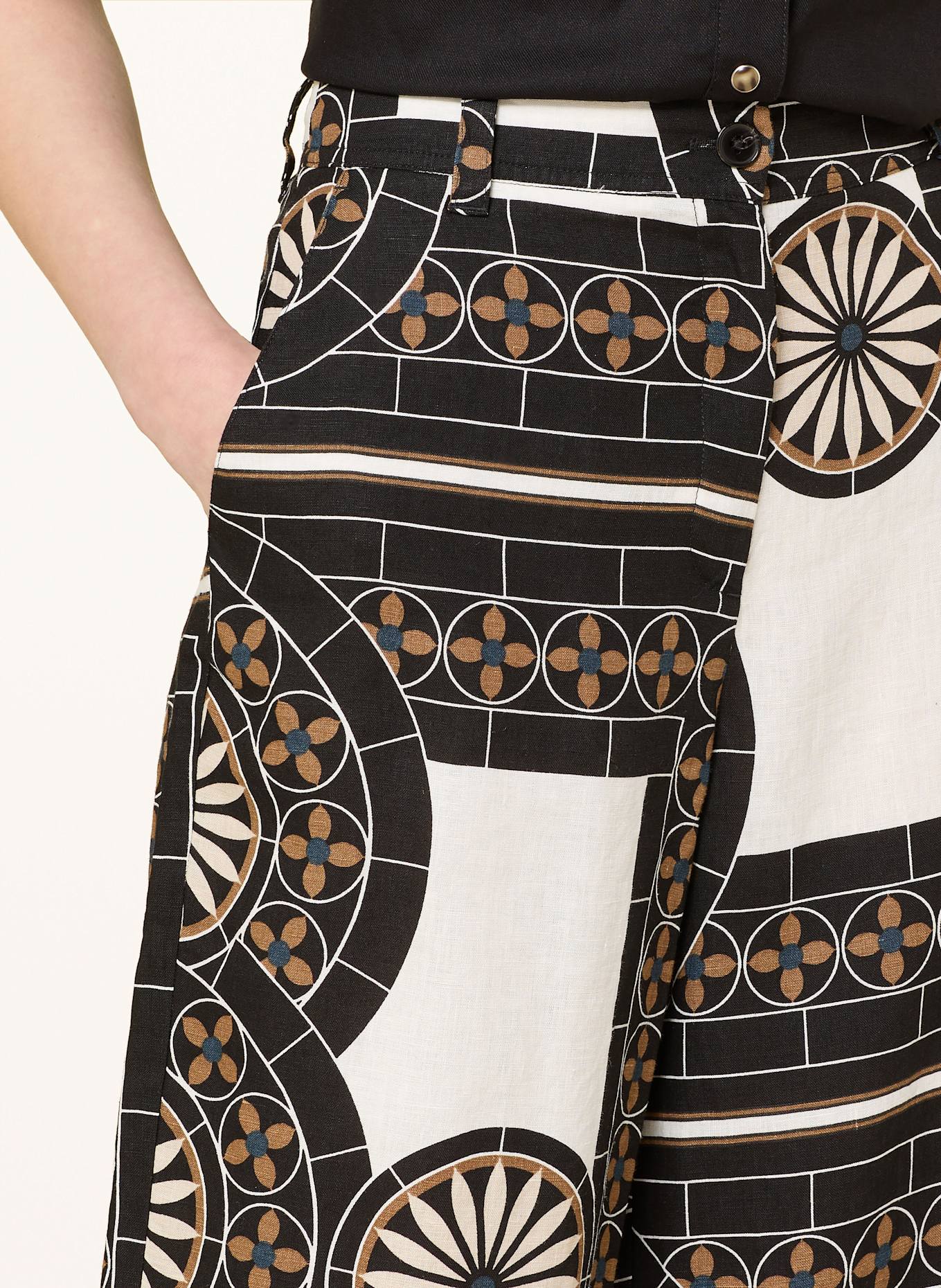 Marc O'Polo Marlenehose aus Leinen: SCHWARZ / WEISS / BRAUN