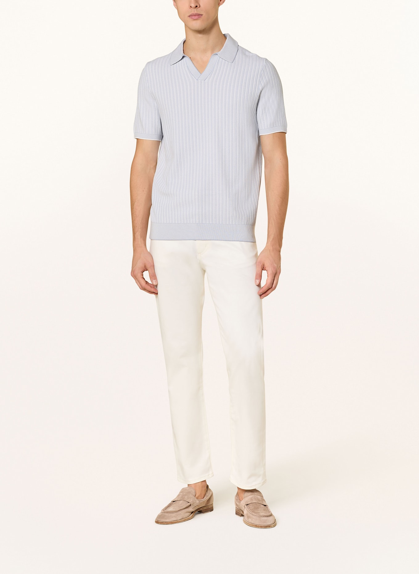 REISS Strick-Poloshirt: HELLBLAU / WEISS