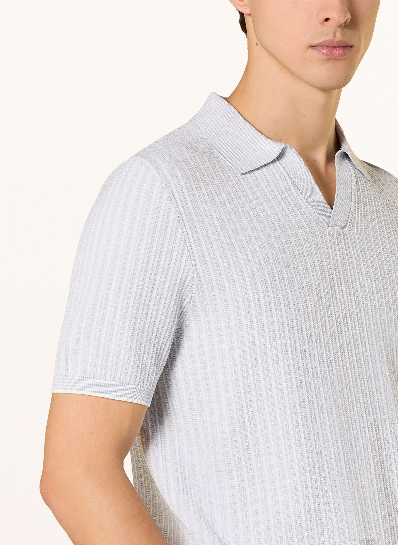 REISS Strick-Poloshirt: HELLBLAU / WEISS