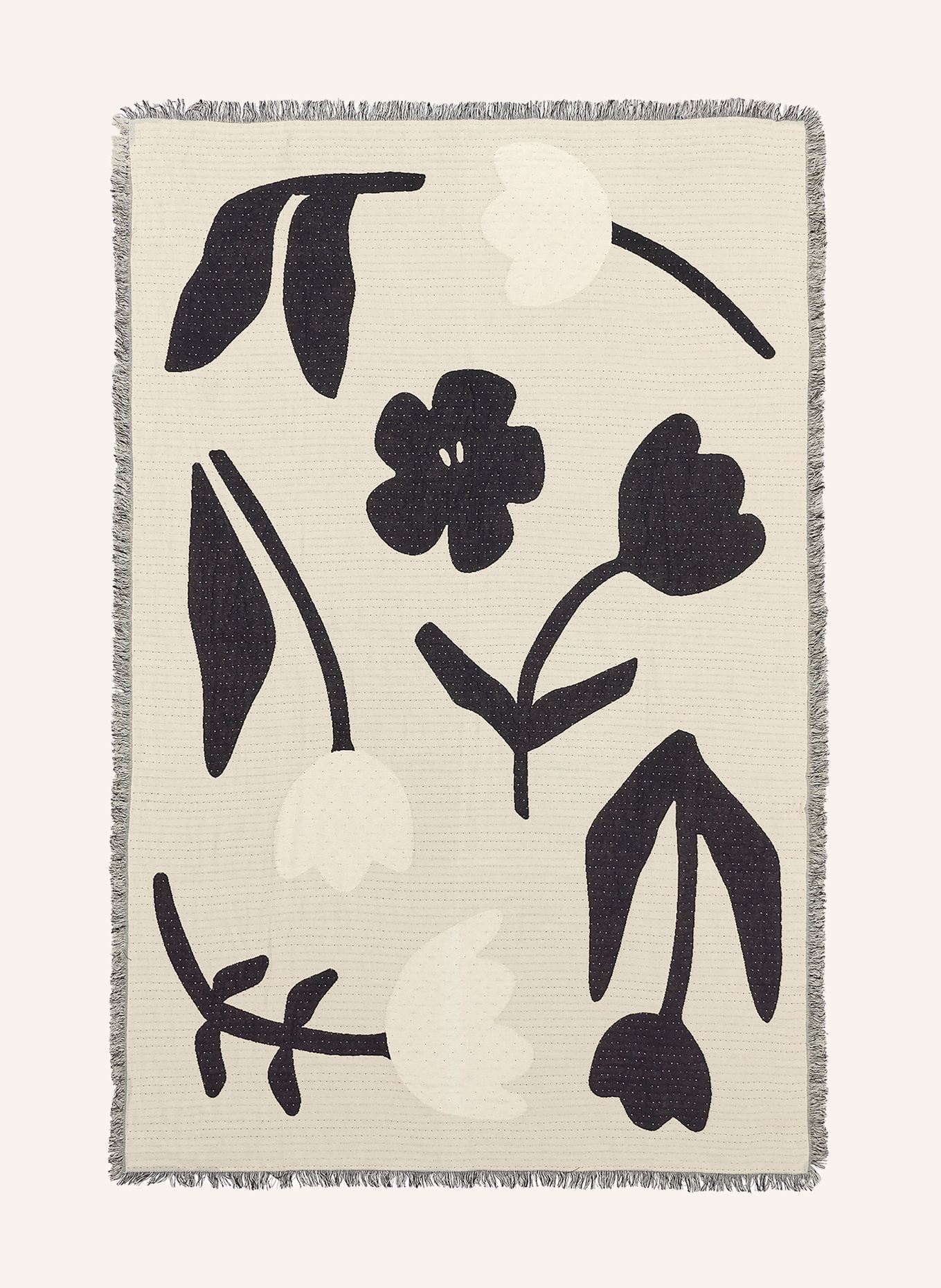 BROSTE COPENHAGEN Plaid ROSITA: SCHWARZ/ CREME