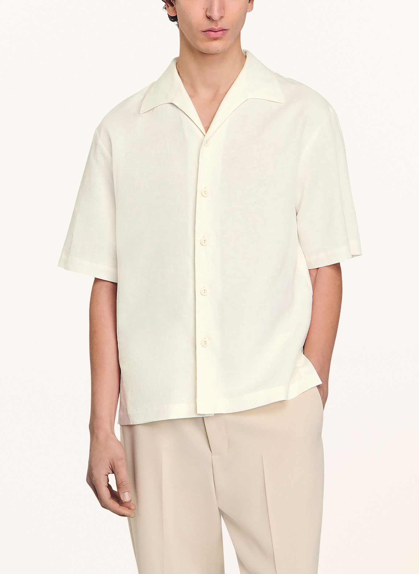 SANDRO Koszula z klapami slim fit z lnem: ECRU