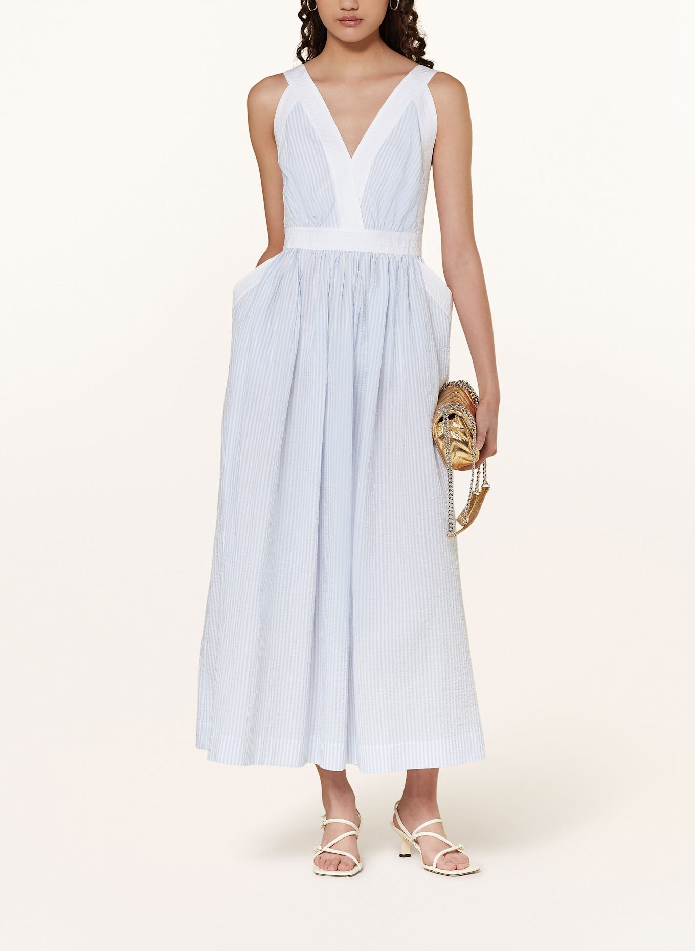 SANDRO Kleid mit Cut-out: HELLBLAU/ WEISS