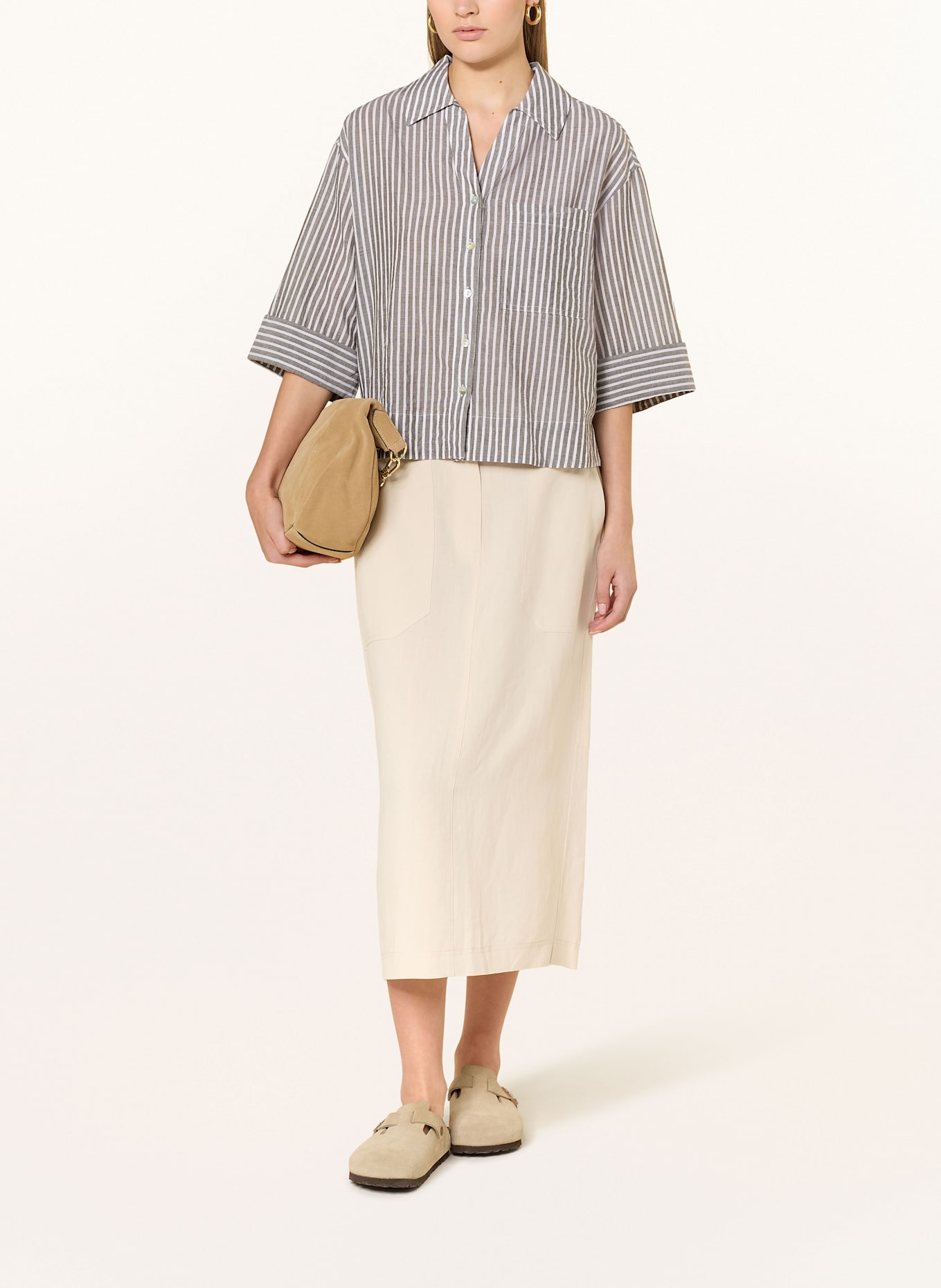 OPUS Bluse FRICA mit 3/4-Arm: KHAKI / WEISS