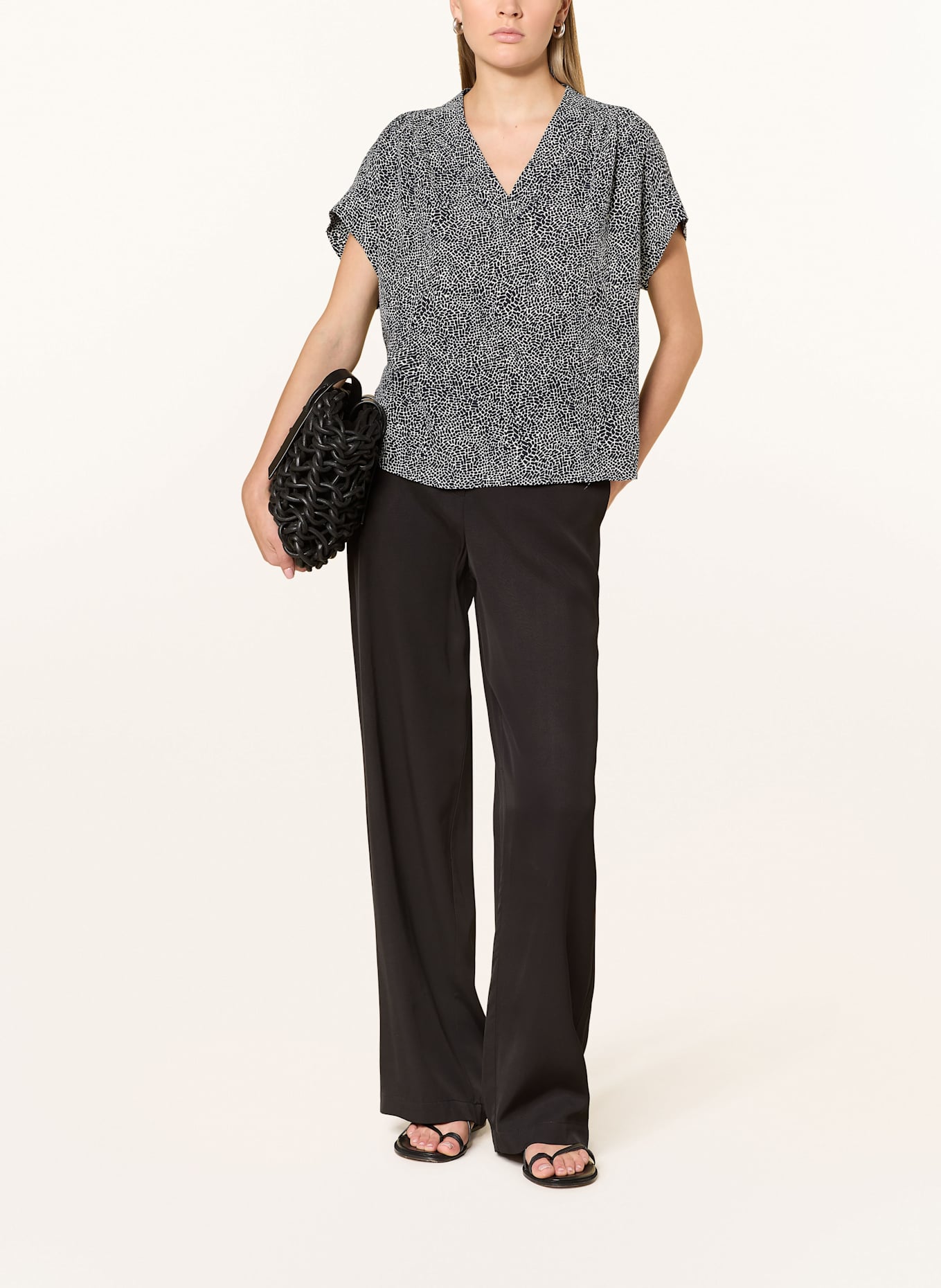 OPUS Blusenshirt FILVA: DUNKELBLAU / ECRU