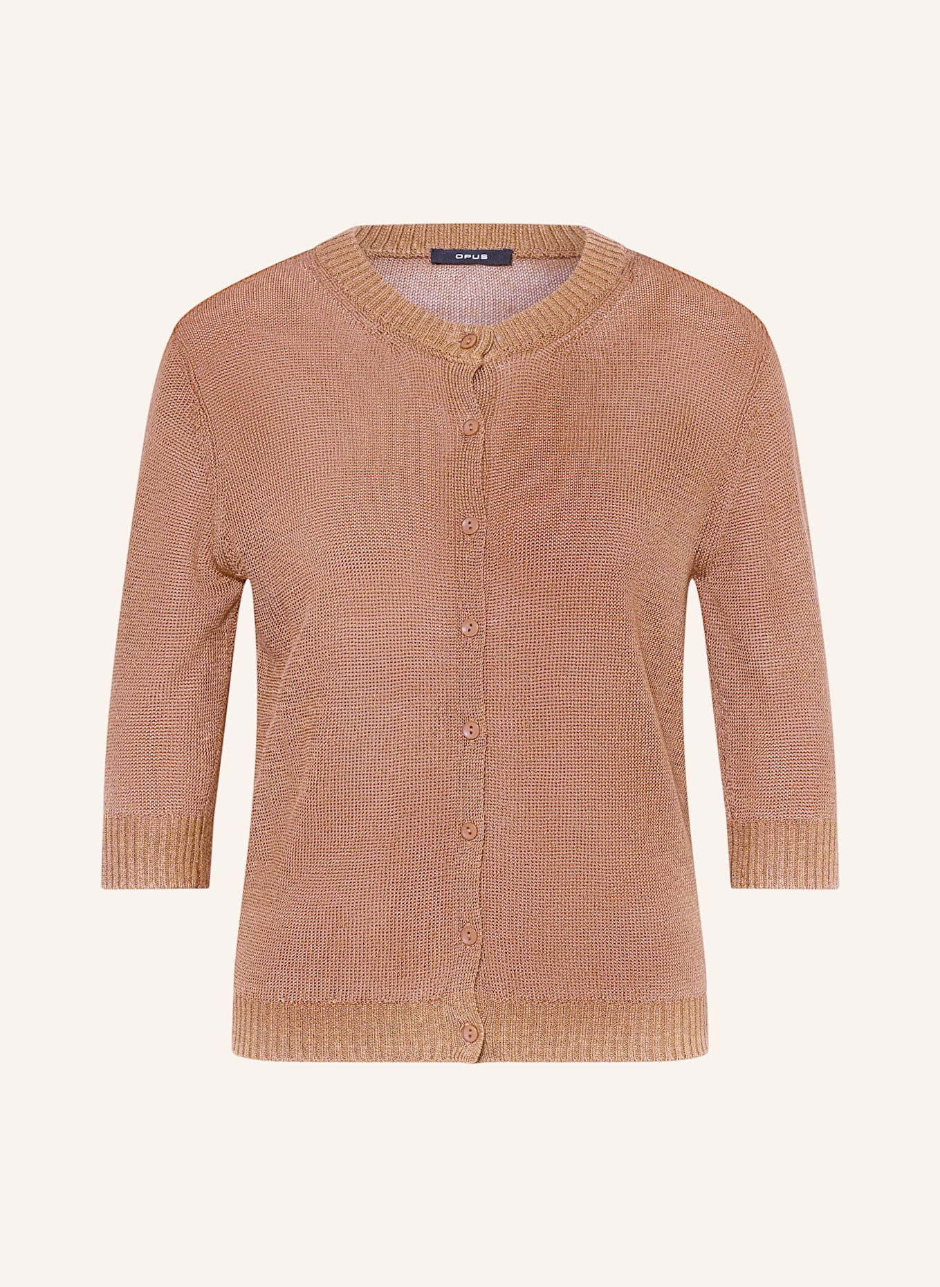 OPUS Strickjacke DATINA mit Leinen und 3/4-Arm: BRAUN