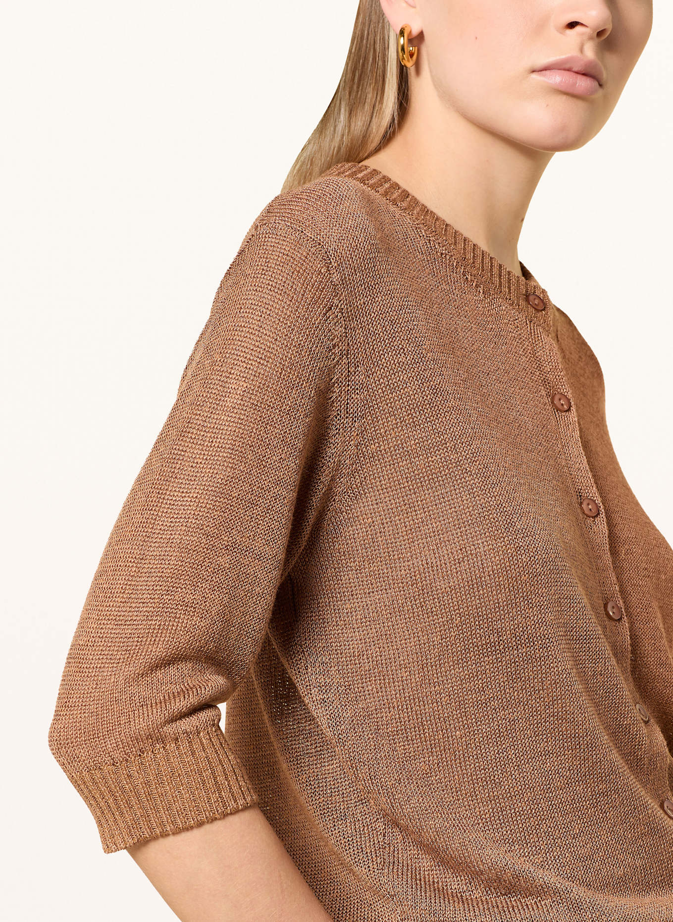 OPUS Strickjacke DATINA mit Leinen und 3/4-Arm: BRAUN