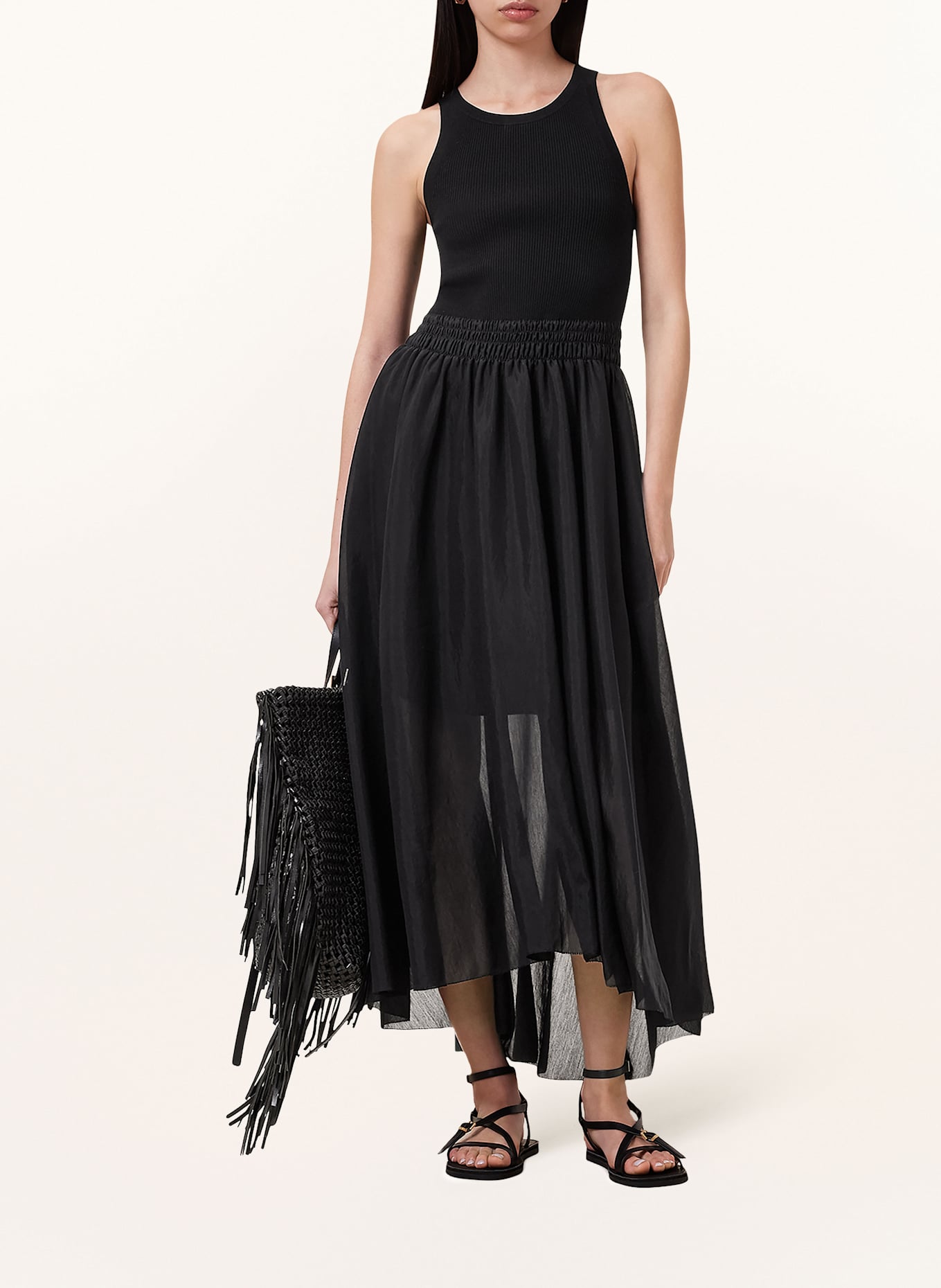 ALLSAINTS ZENIA dress in mixed materials: BLACK