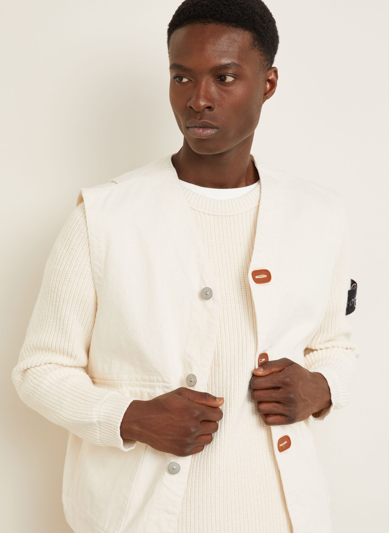 STONE ISLAND Jeansweste: CREME