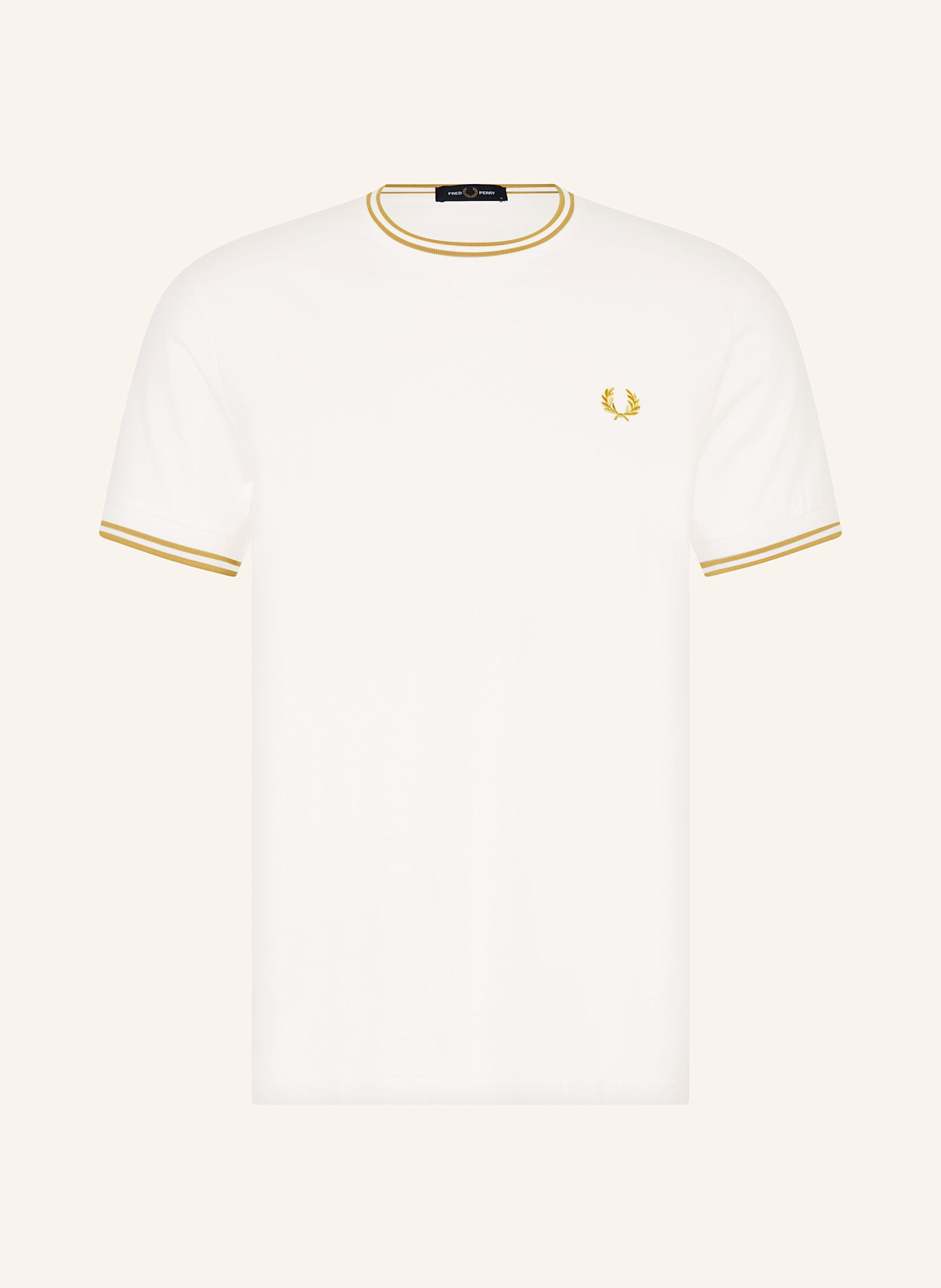 FRED PERRY T-Shirt: WEISS / DUNKELGELB
