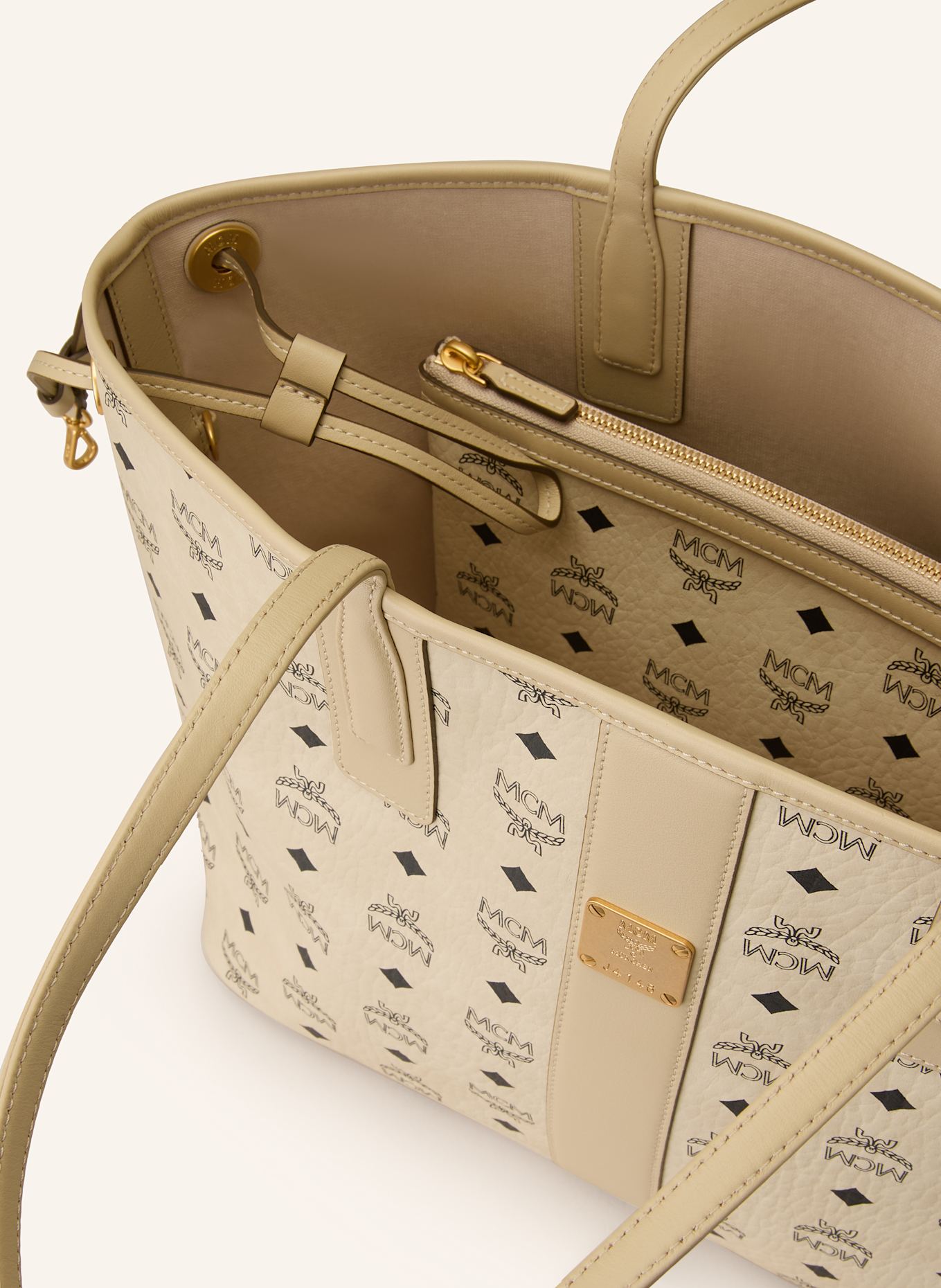 MCM Shopper LIZ MEDIUM zum Wenden mit Pouch: I8001 BEIGE