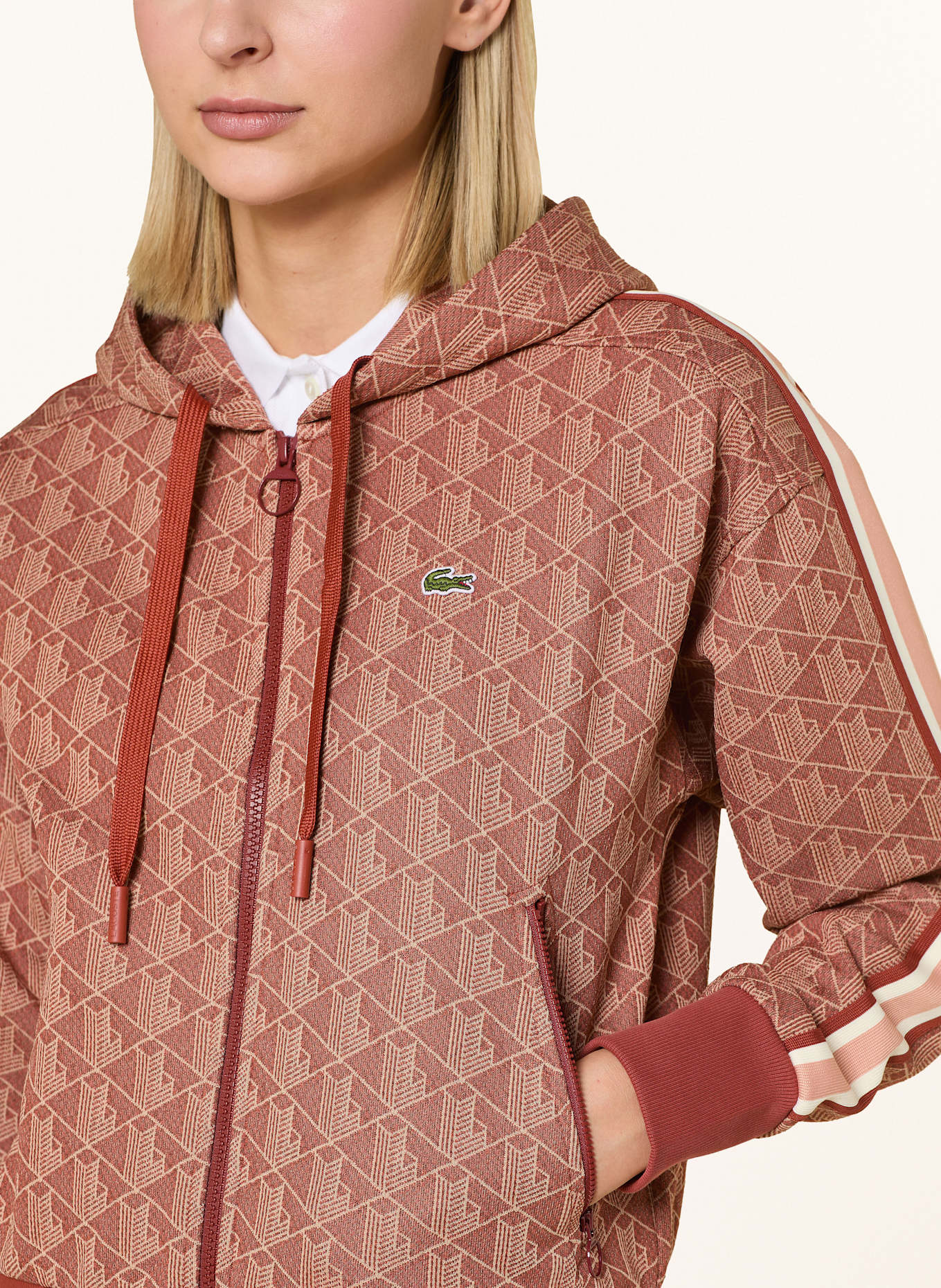 LACOSTE Sweatjacke: DUNKELORANGE / ECRU