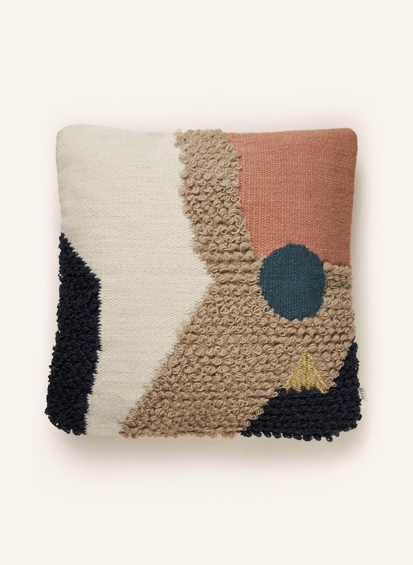 Ferm LIVING Dekokissenhülle LANDSCAPE mit Glitzergarn: CREME / ALTROSA / DUNKELBLAU