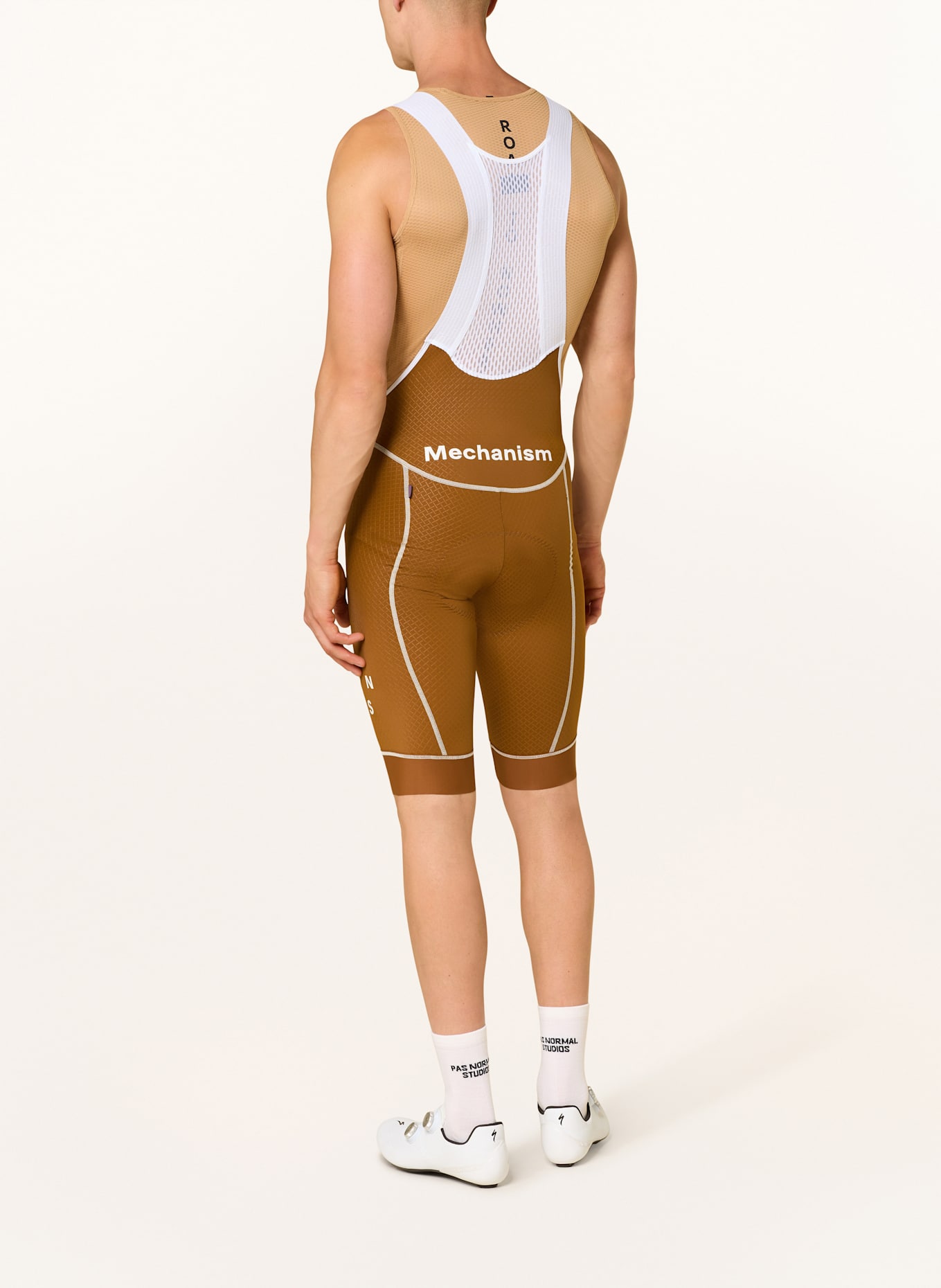 PAS NORMAL STUDIOS Radhose MECHANISM BIBS mit Trägern und gepolstertem Einsatz: COGNAC
