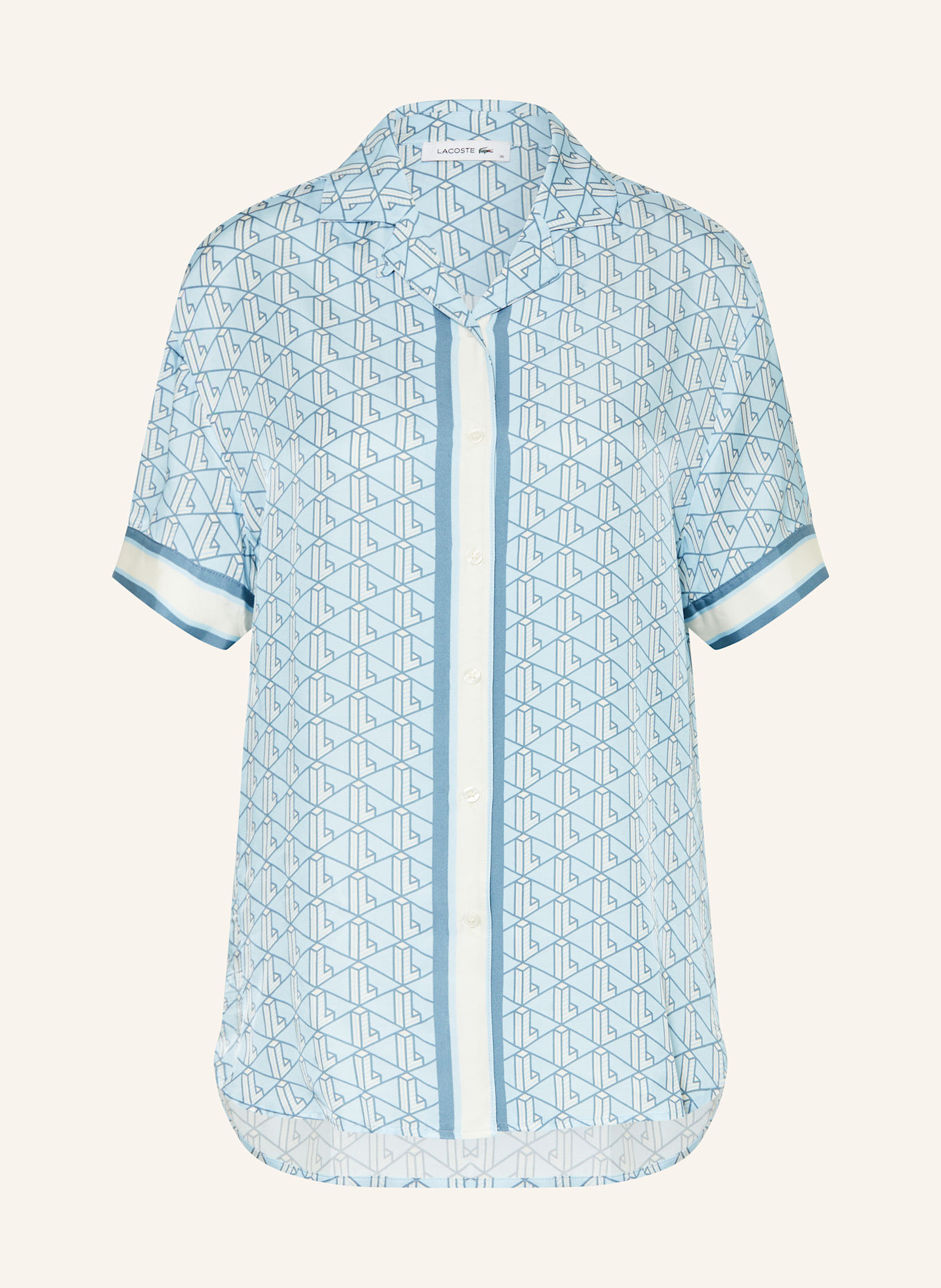 LACOSTE Satinbluse: HELLBLAU/ CREME/ BLAU