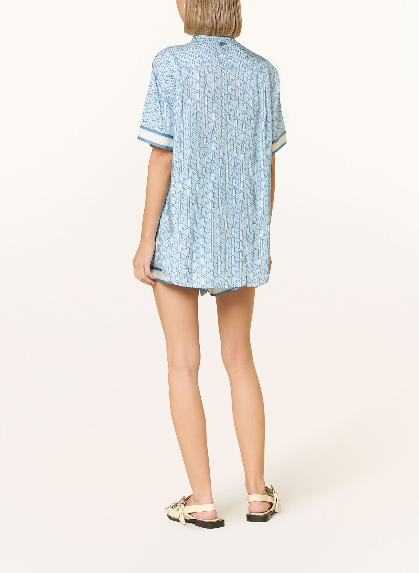 LACOSTE Satinbluse: HELLBLAU/ CREME/ BLAU