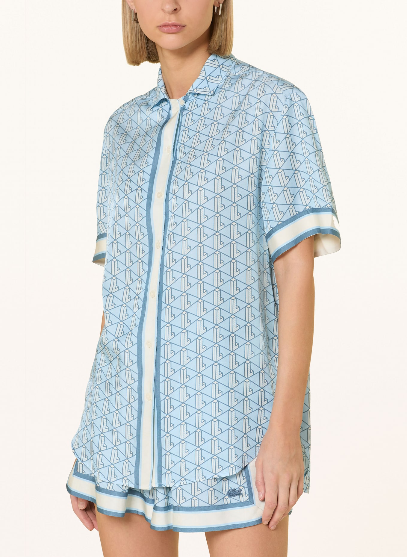 LACOSTE Satinbluse: HELLBLAU/ CREME/ BLAU