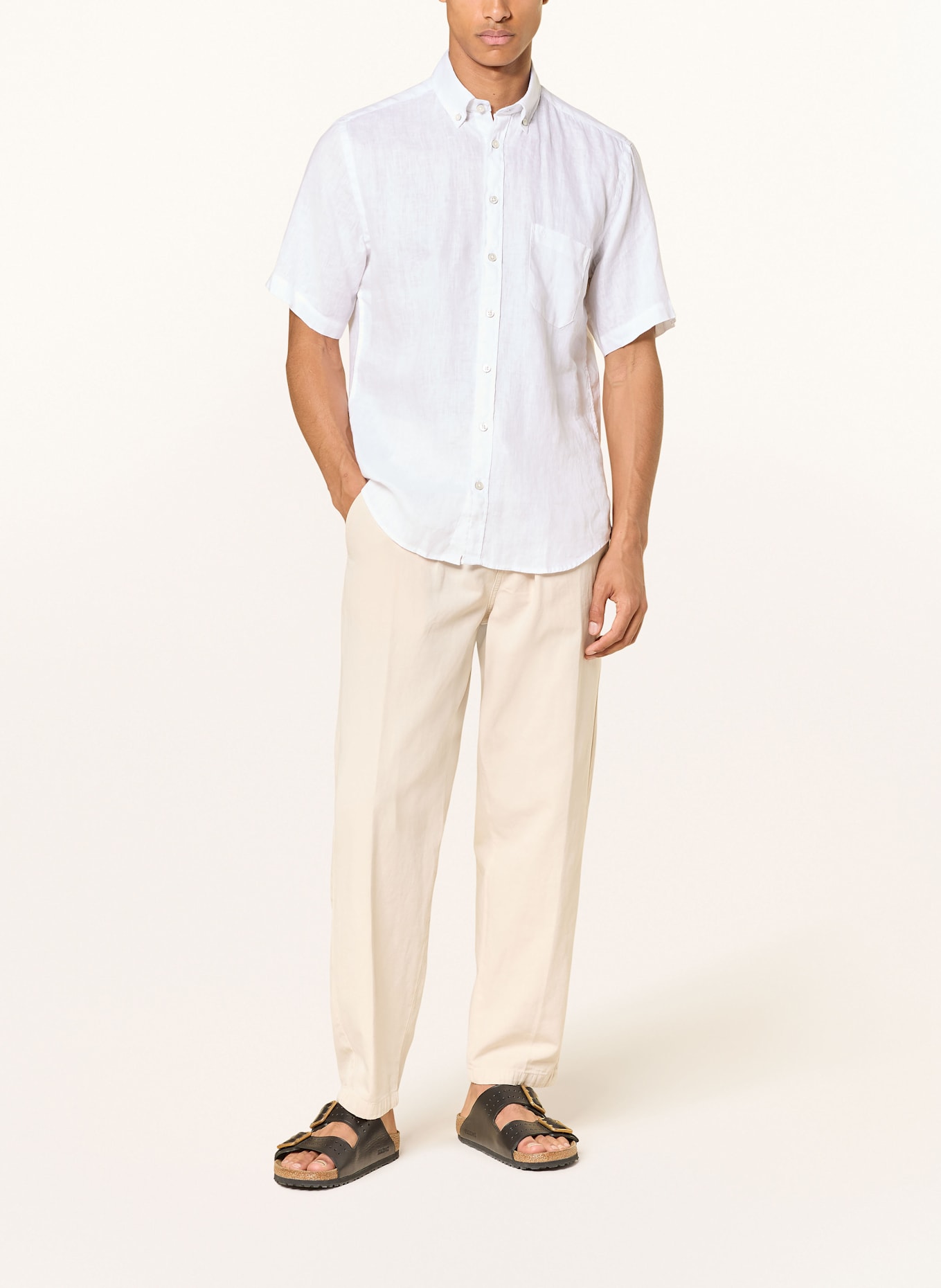 FYNCH-HATTON Kurzarm-Hemd Regular Fit aus Leinen: WEISS