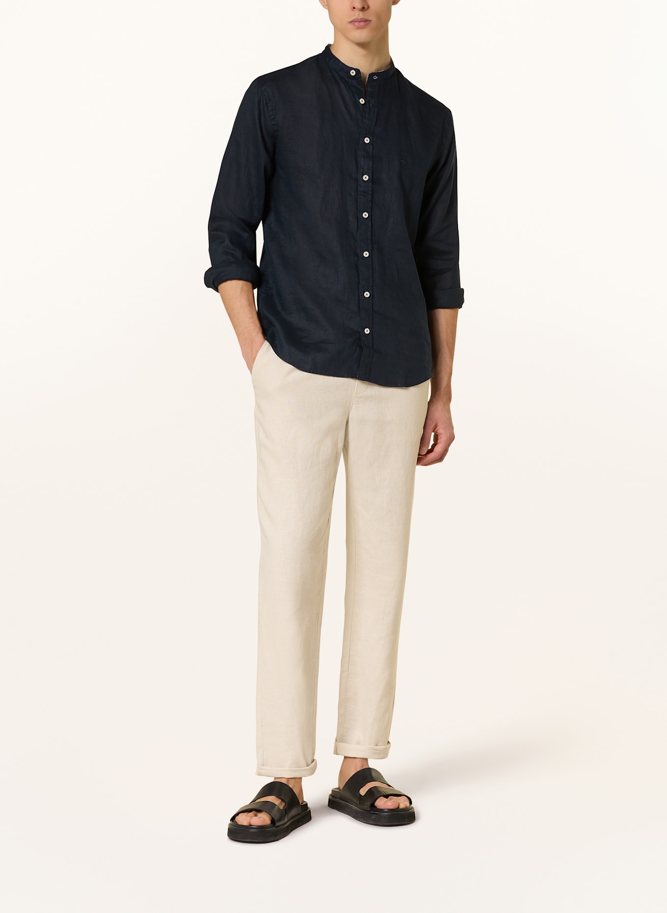 FYNCH-HATTON Linen shirt regular fit: DARK BLUE