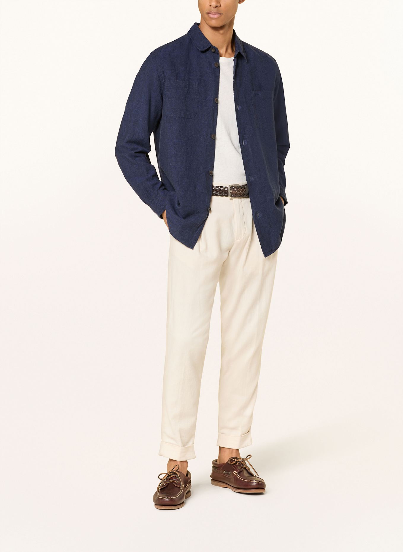 FYNCH-HATTON Svrchní džínová košile s příměsí lnu: TMAVĚ MODRÁ