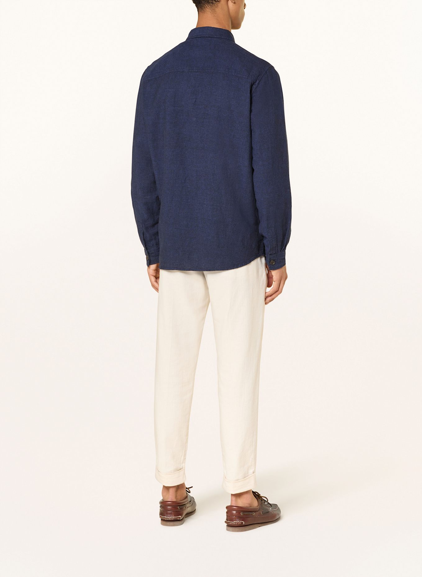 FYNCH-HATTON Svrchní džínová košile s příměsí lnu: TMAVĚ MODRÁ