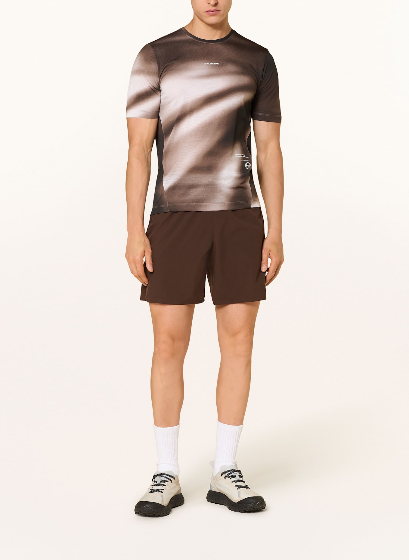 SALOMON Laufshirt SHAKEOUT CORE: DUNKELBRAUN/ CREME