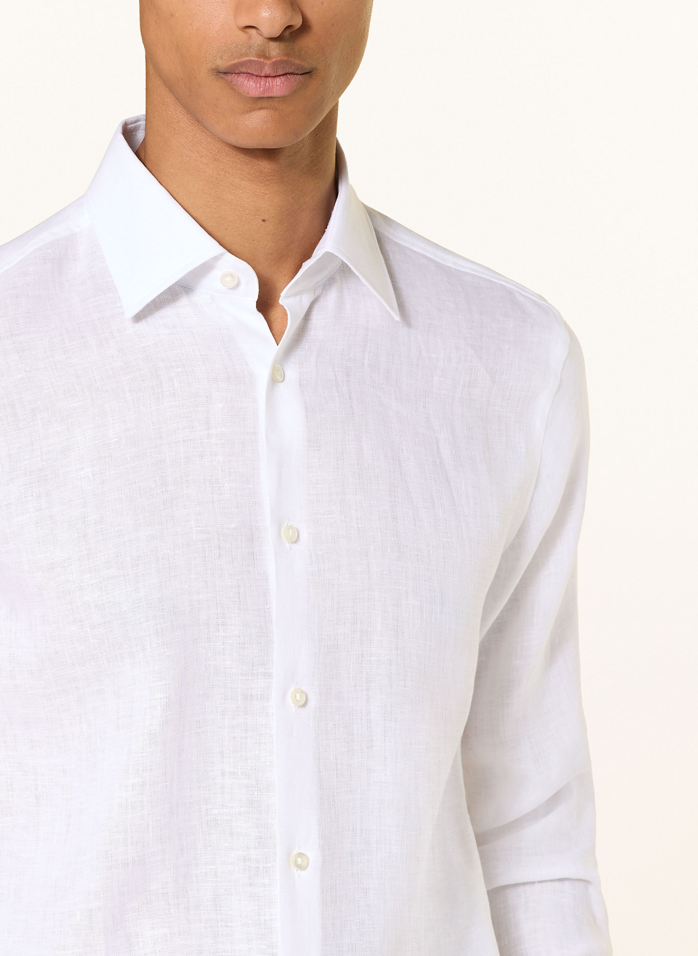 BOSS Lněná košile HANK Slim Fit: BÍLÁ