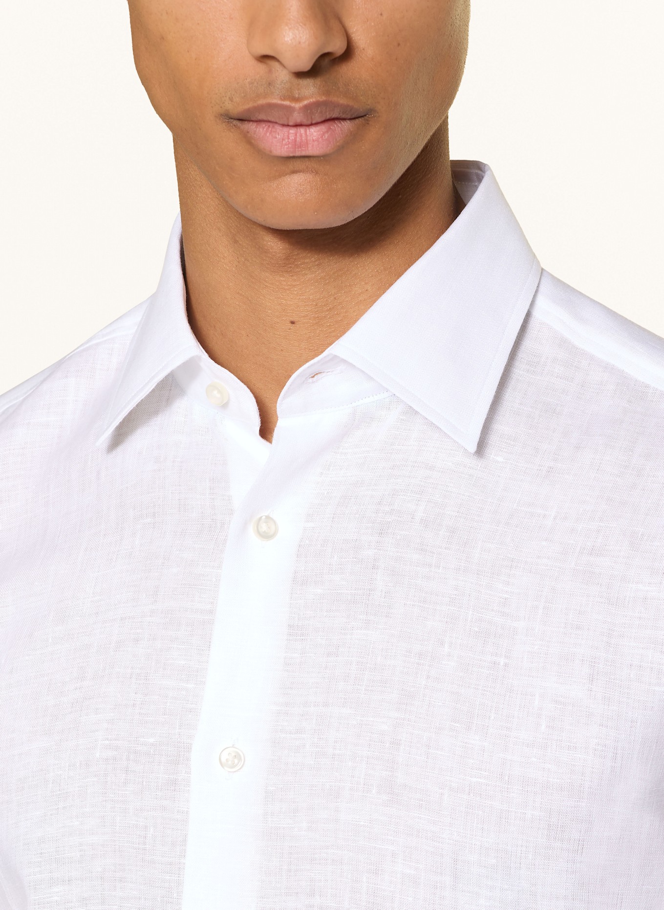 BOSS Lněná košile HANK Slim Fit: BÍLÁ