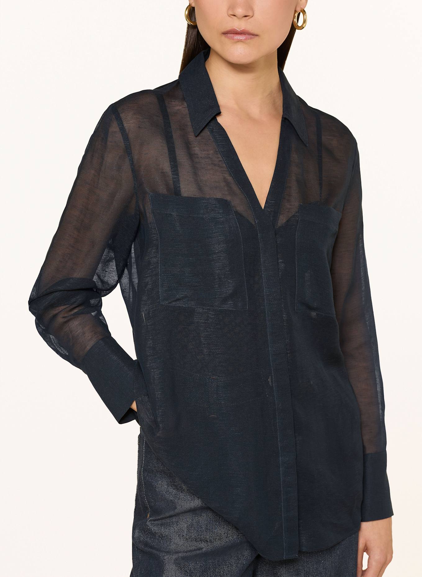 BOSS Bluse BOSALA mit Leinen: DUNKELBLAU