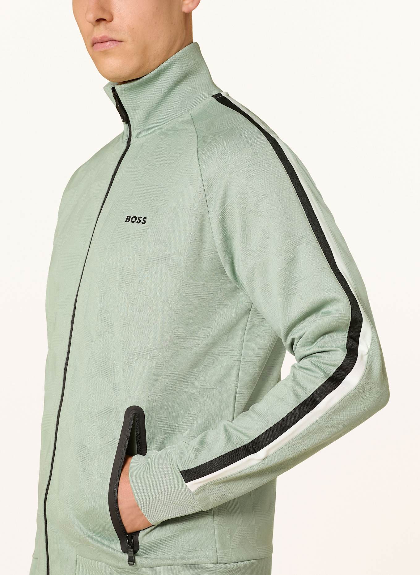 BOSS Sweatjacke SKARLEY mit Galonstreifen: HELLGRÜN