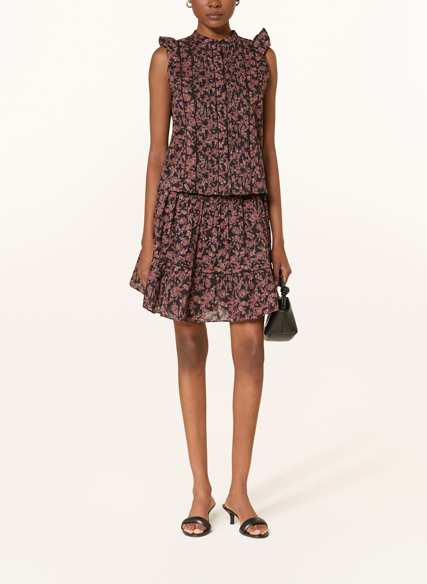 BOSS Blusentop BANTIANA mit Rüschen: SCHWARZ / LACHS / ROSÉ