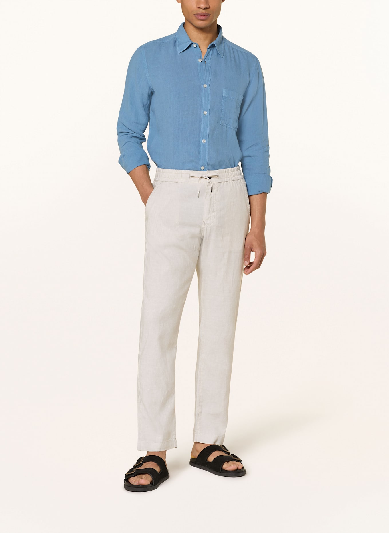 BOSS Hose SANDERSON Straight Fit mit Leinen: BEIGE
