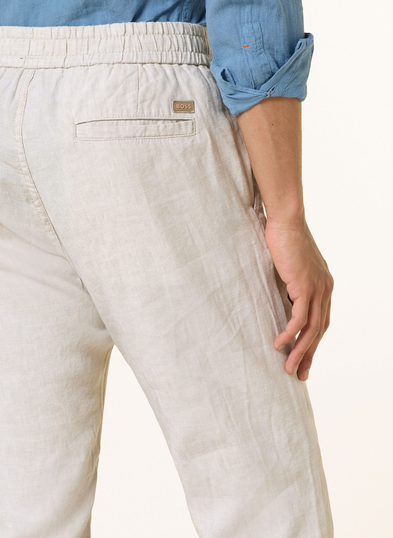 BOSS Hose SANDERSON Straight Fit mit Leinen: BEIGE