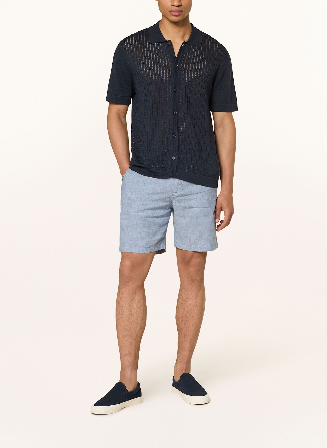 BOSS Chinoshorts Tapered Fit mit Leinen: BLAUGRAU