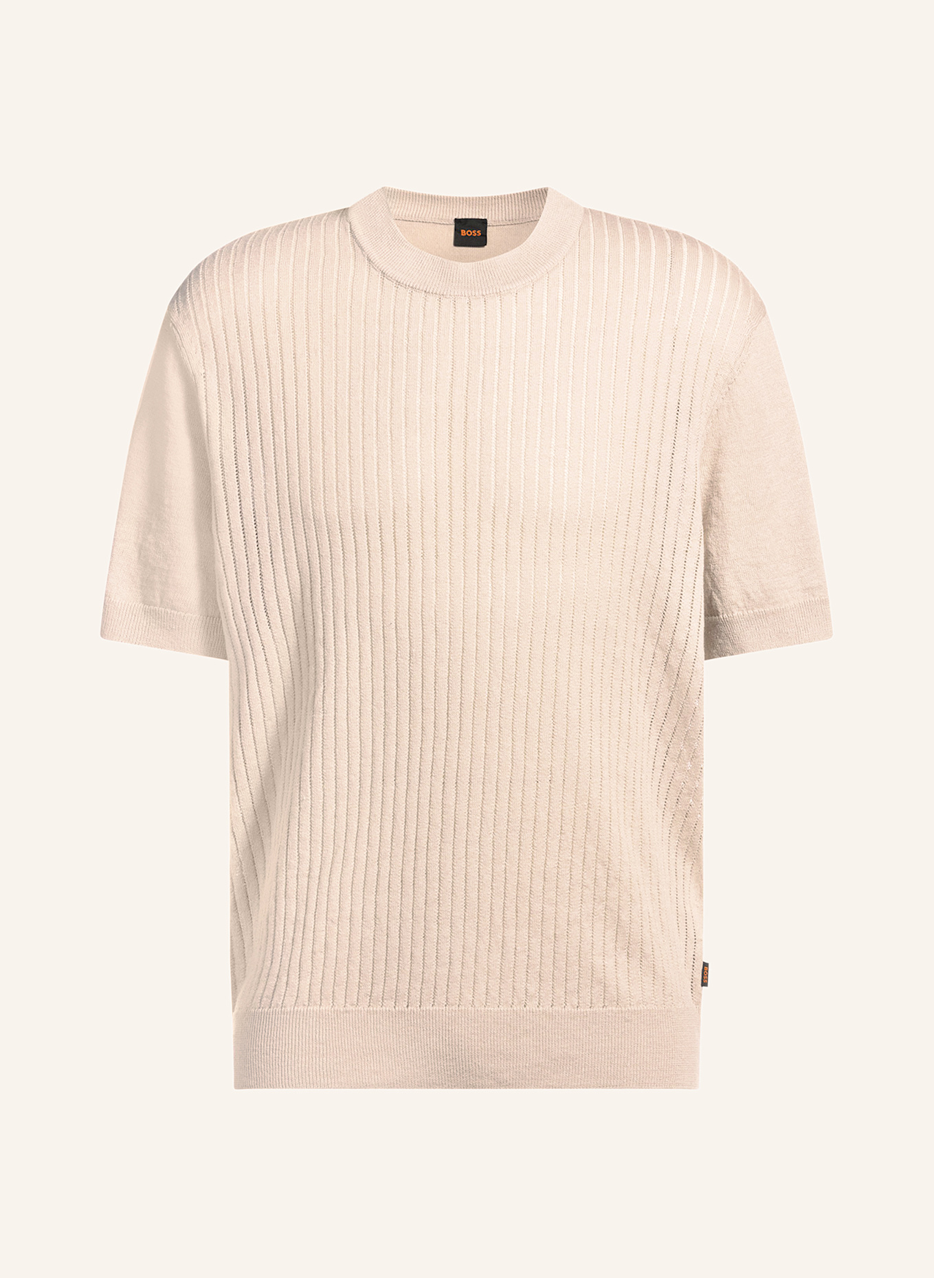 BOSS Strickshirt AJORDINO mit Leinen: BEIGE