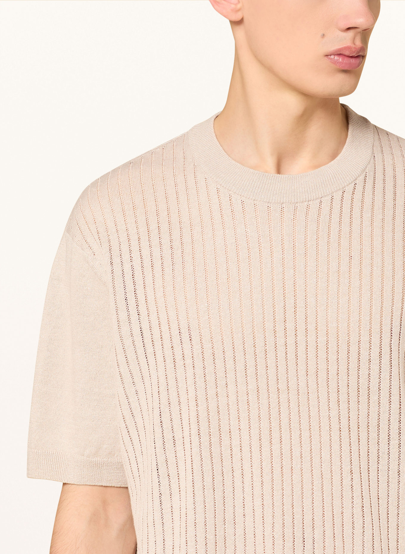 BOSS Strickshirt AJORDINO mit Leinen: BEIGE