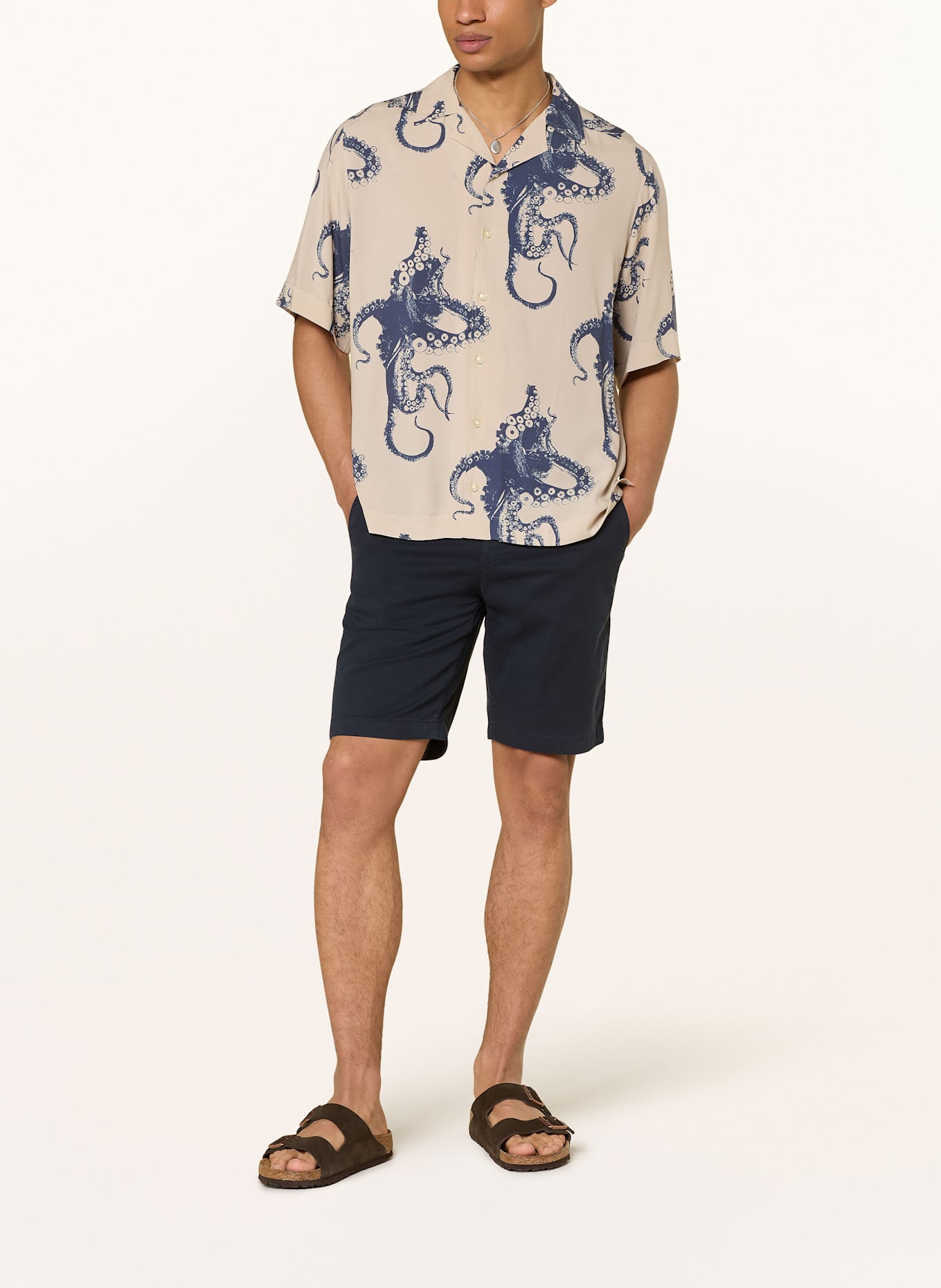 BOSS Resorthemd LAPISY_M Relaxed Fit: BEIGE/ DUNKELBLAU