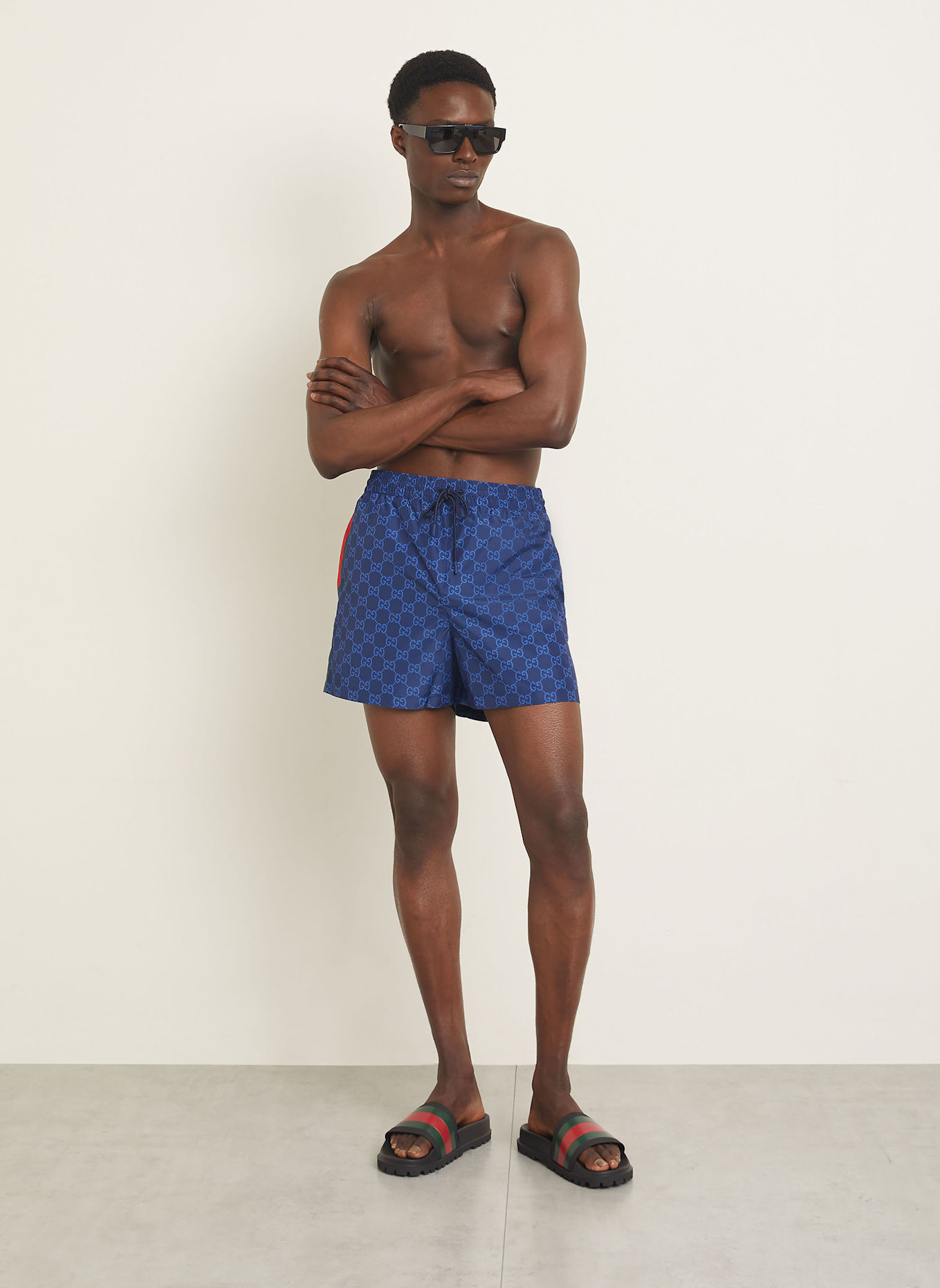 GUCCI Badeshorts mit Galonstreifen: DUNKELBLAU