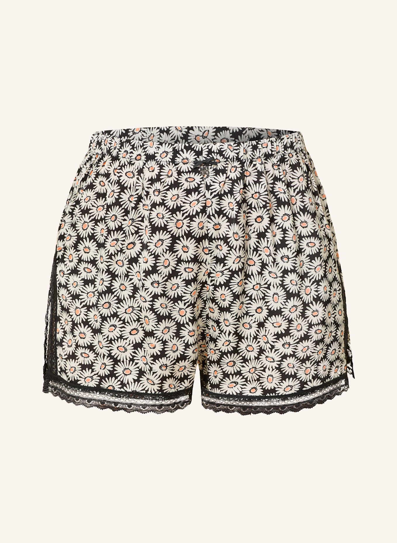 HUGO Schlafshorts FUN LACE aus Satin: SCHWARZ / WEISS / HELLORANGE