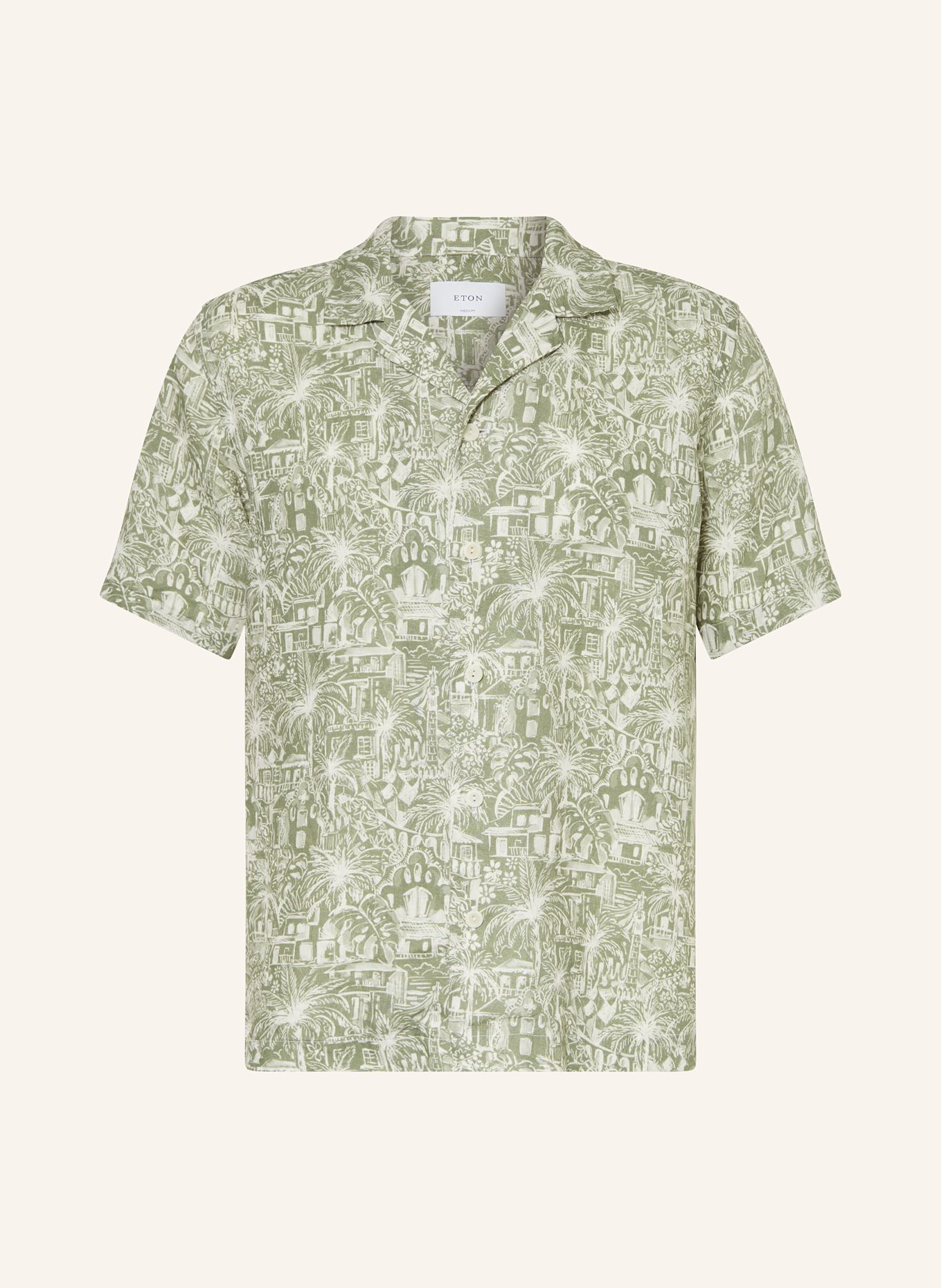ETON Resorthemd Medium Fit aus Leinen: GRÜN/ ECRU