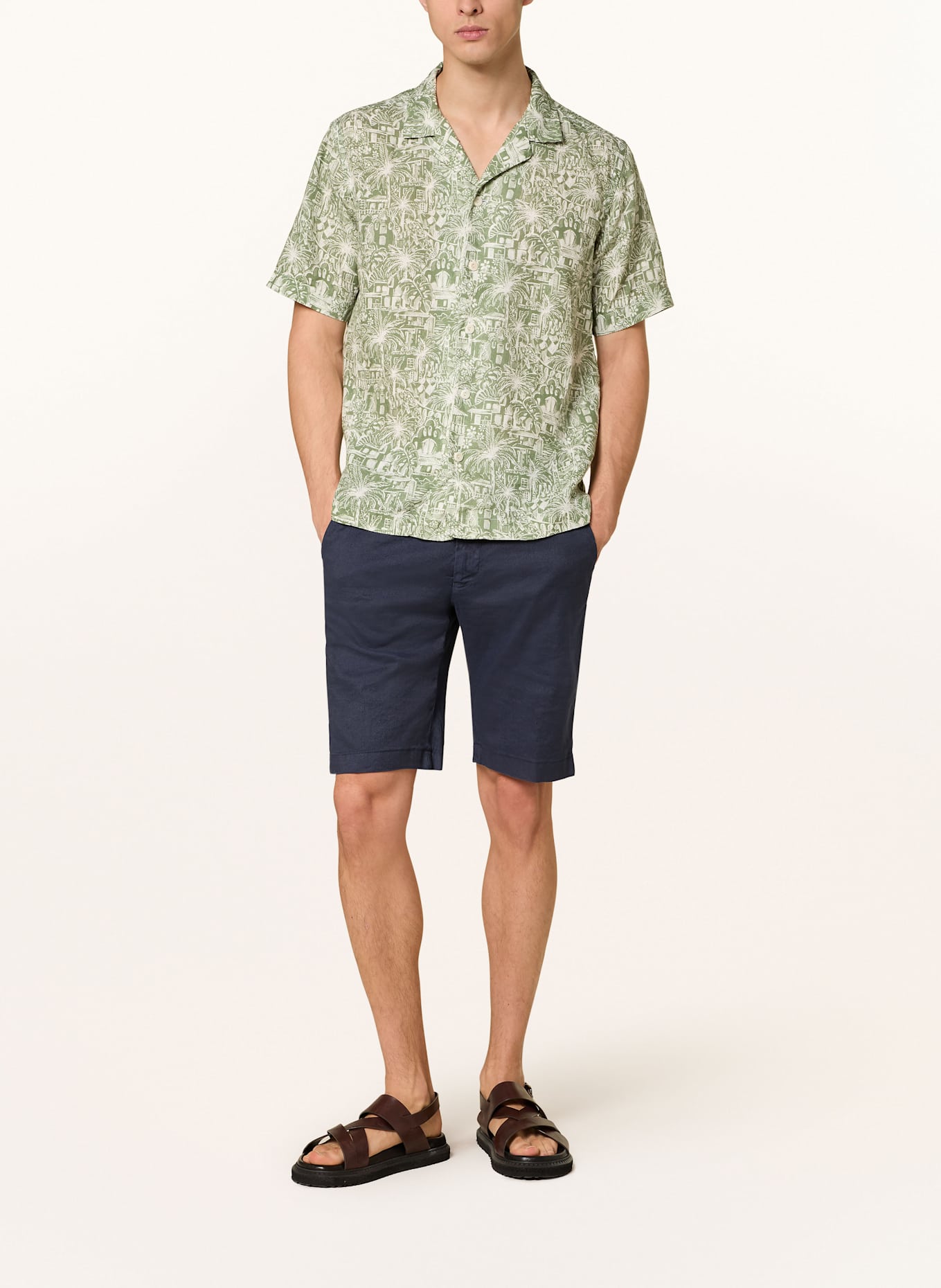 ETON Resorthemd Medium Fit aus Leinen: GRÜN/ ECRU