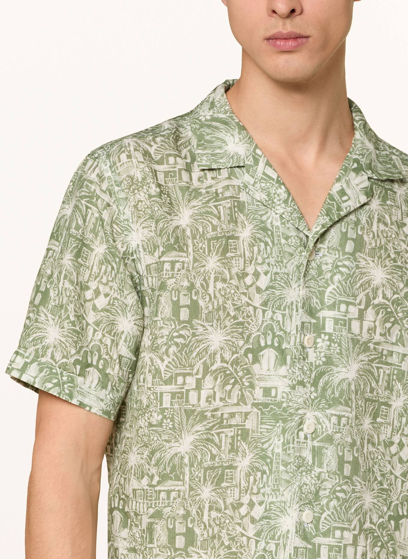 ETON Resorthemd Medium Fit aus Leinen: GRÜN/ ECRU