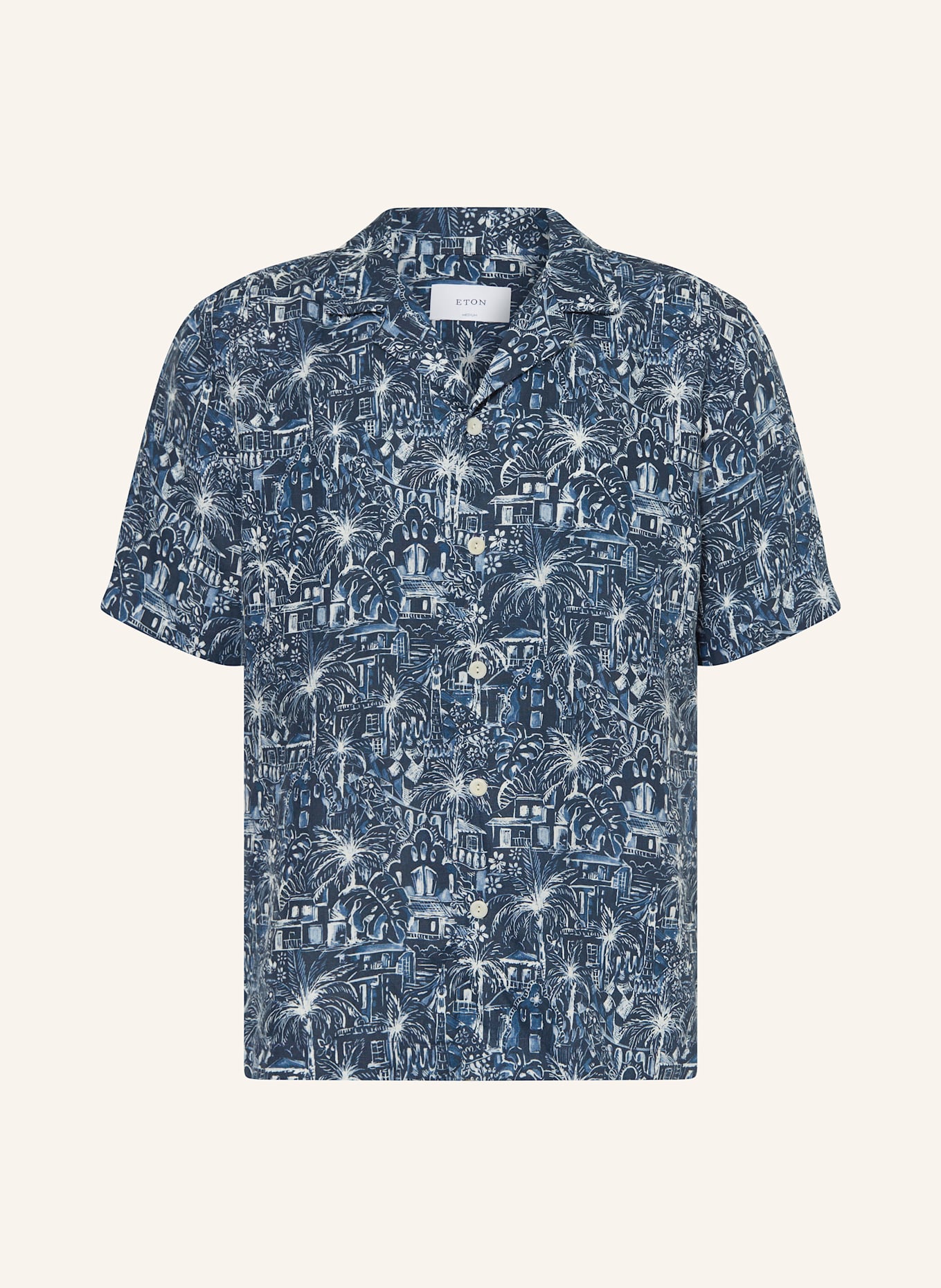 ETON Resorthemd Medium Fit aus Leinen: DUNKELBLAU/ WEISS