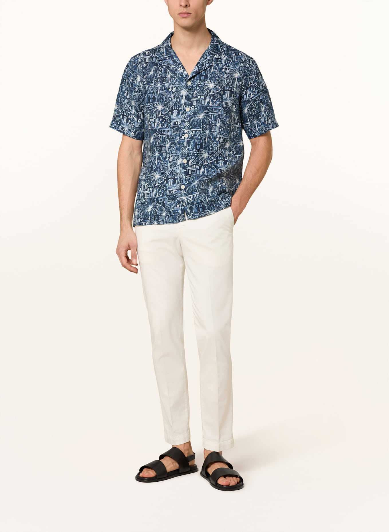 ETON Resorthemd Medium Fit aus Leinen: DUNKELBLAU/ WEISS