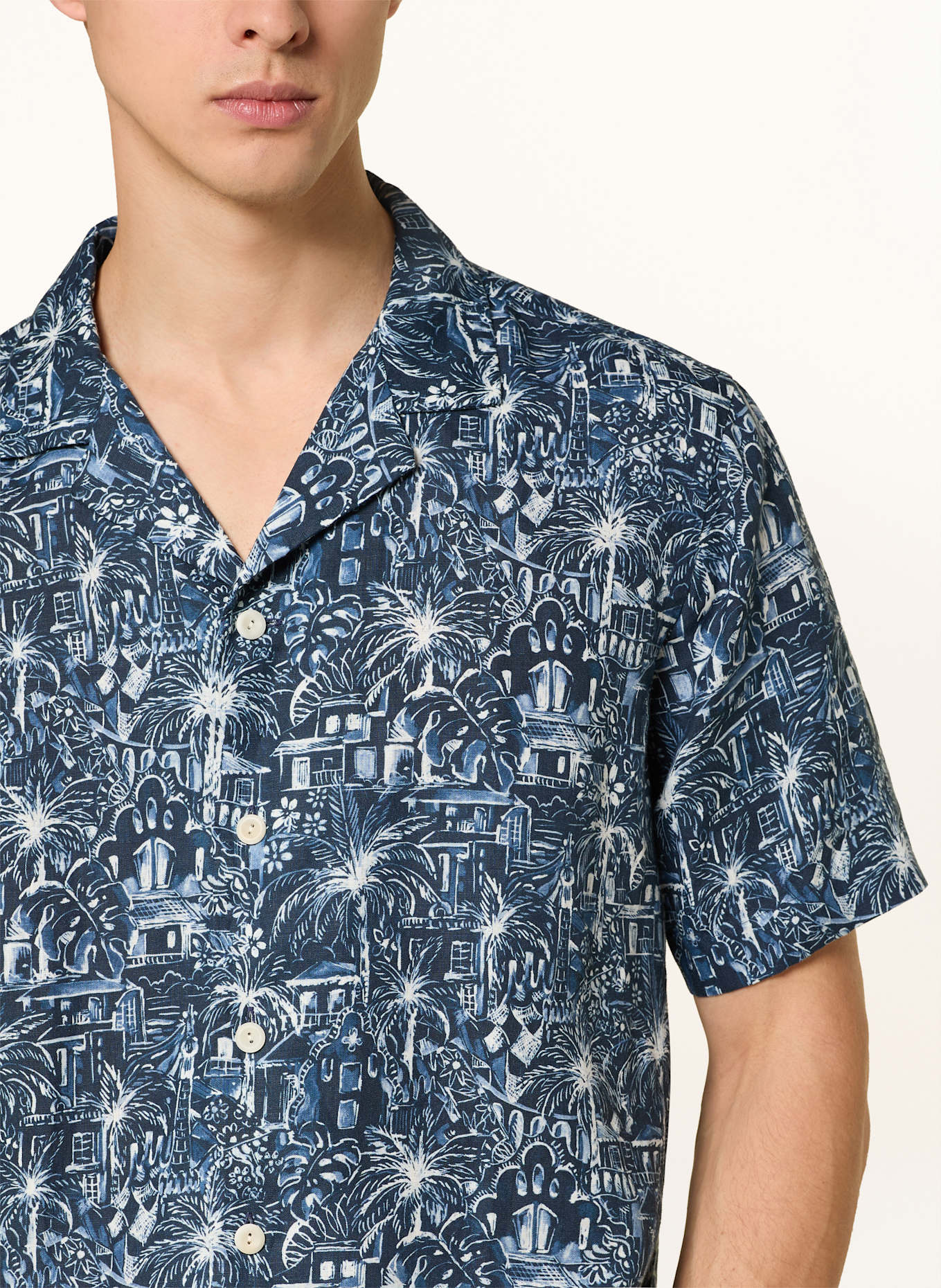 ETON Resorthemd Medium Fit aus Leinen: DUNKELBLAU/ WEISS
