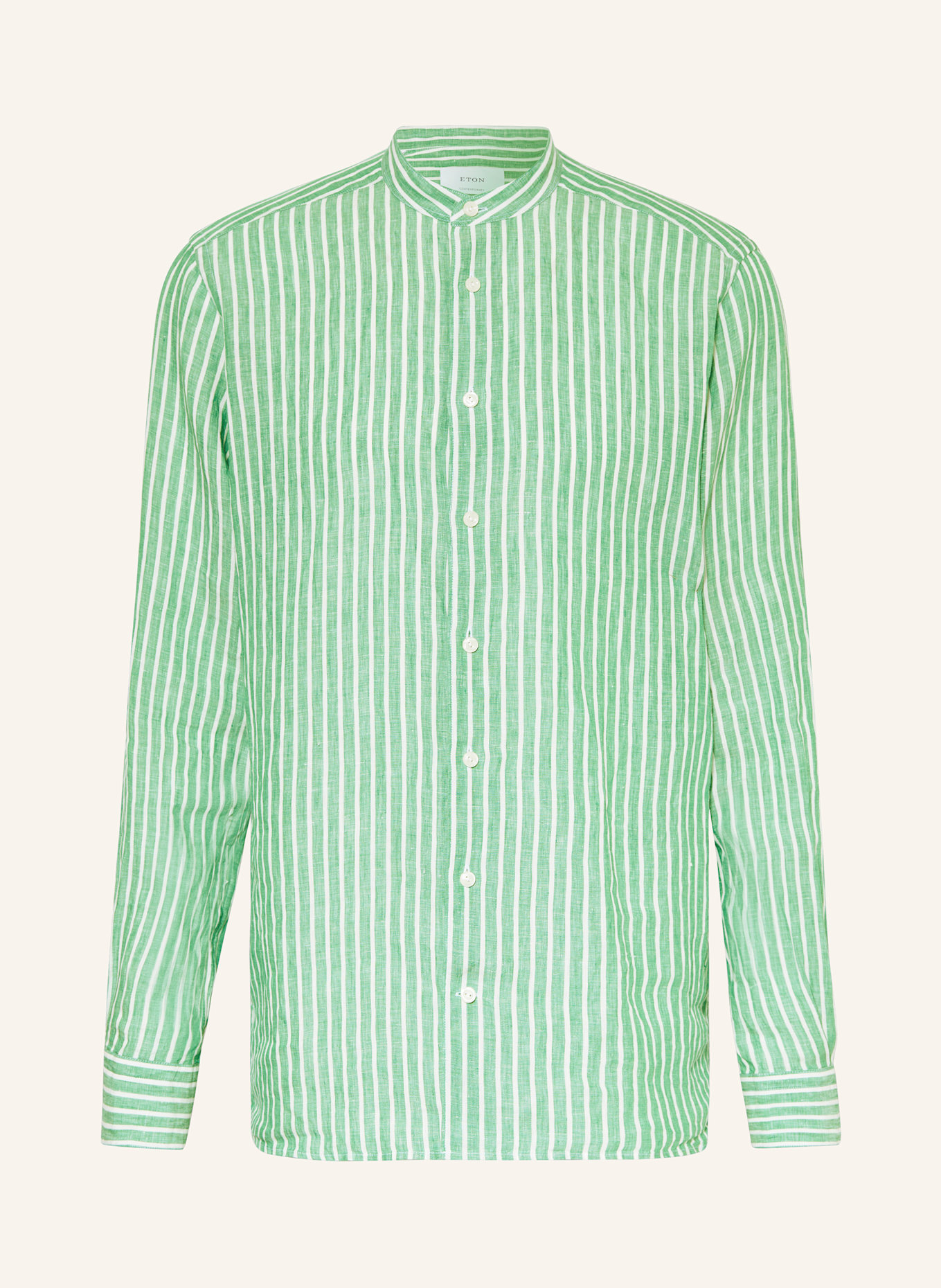ETON Leinenhemd Regular Fit mit Stehkragen: GRÜN/ WEISS